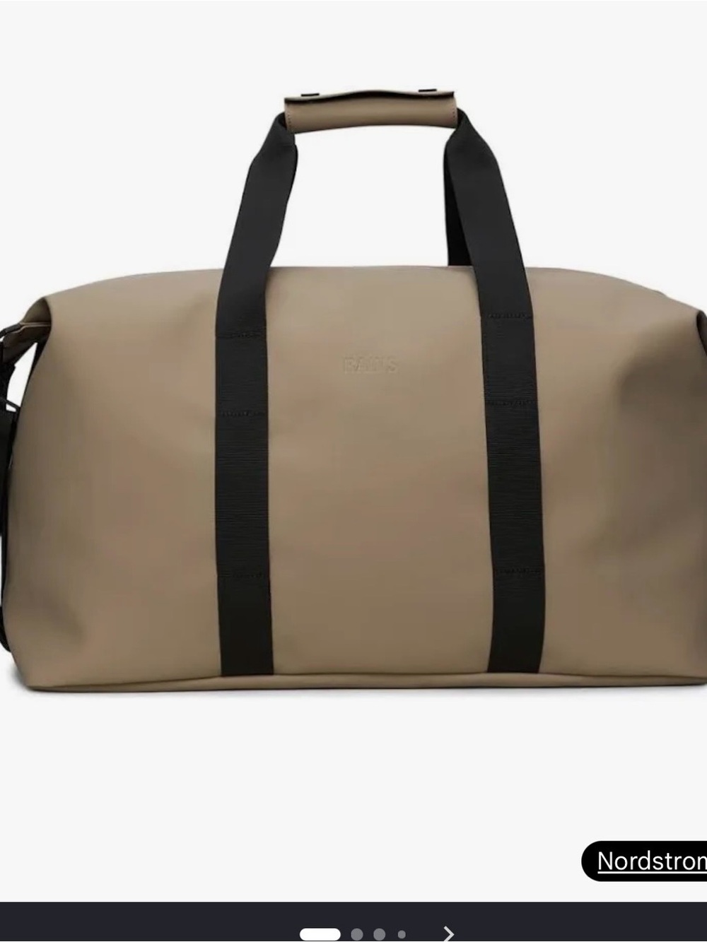 Rains Hilo Duffel Bag in Taupe with Black Straps